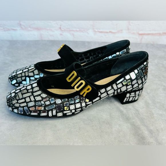 Dior Shoes - Christian Dior Mesh Embroidered Mirrored Baby-D Pumps 38.5